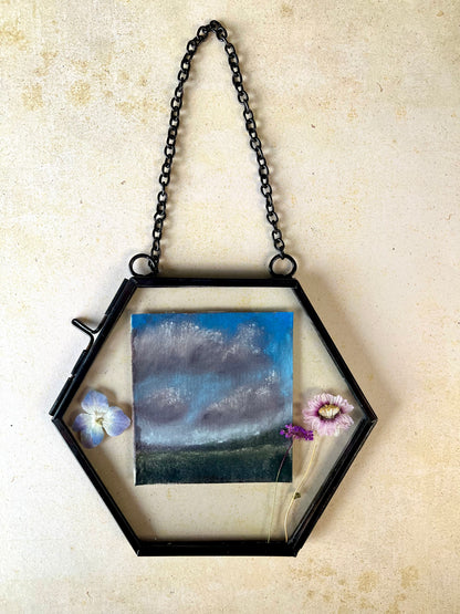 Spring Clouds & Flowers - Mini Framed Original Pastel Painting