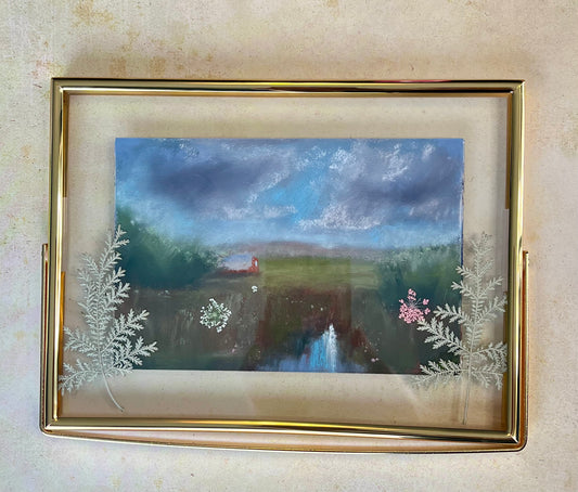 Rustic Farmhouse Flowers - Framed Original Pastel Painting