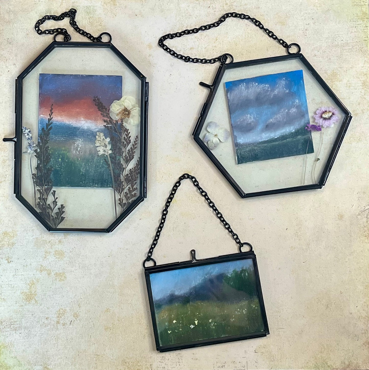 Spring Clouds & Flowers - Mini Framed Original Pastel Painting